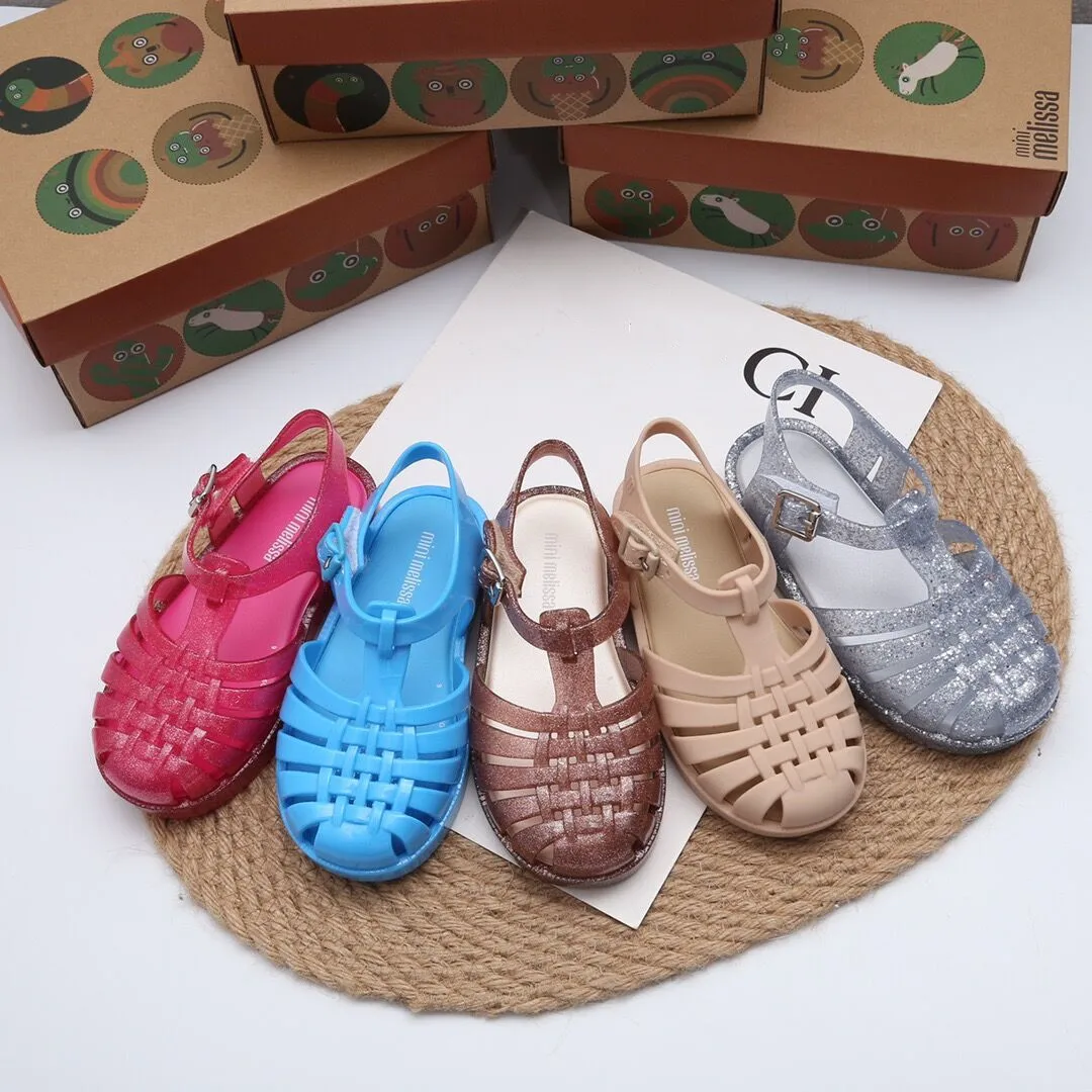 Mini Melissa Children Summer Roma Sandals Girl Fashion PVC Jelly Shoes Boy Comfortable Todder Beach Sadnals HMI090