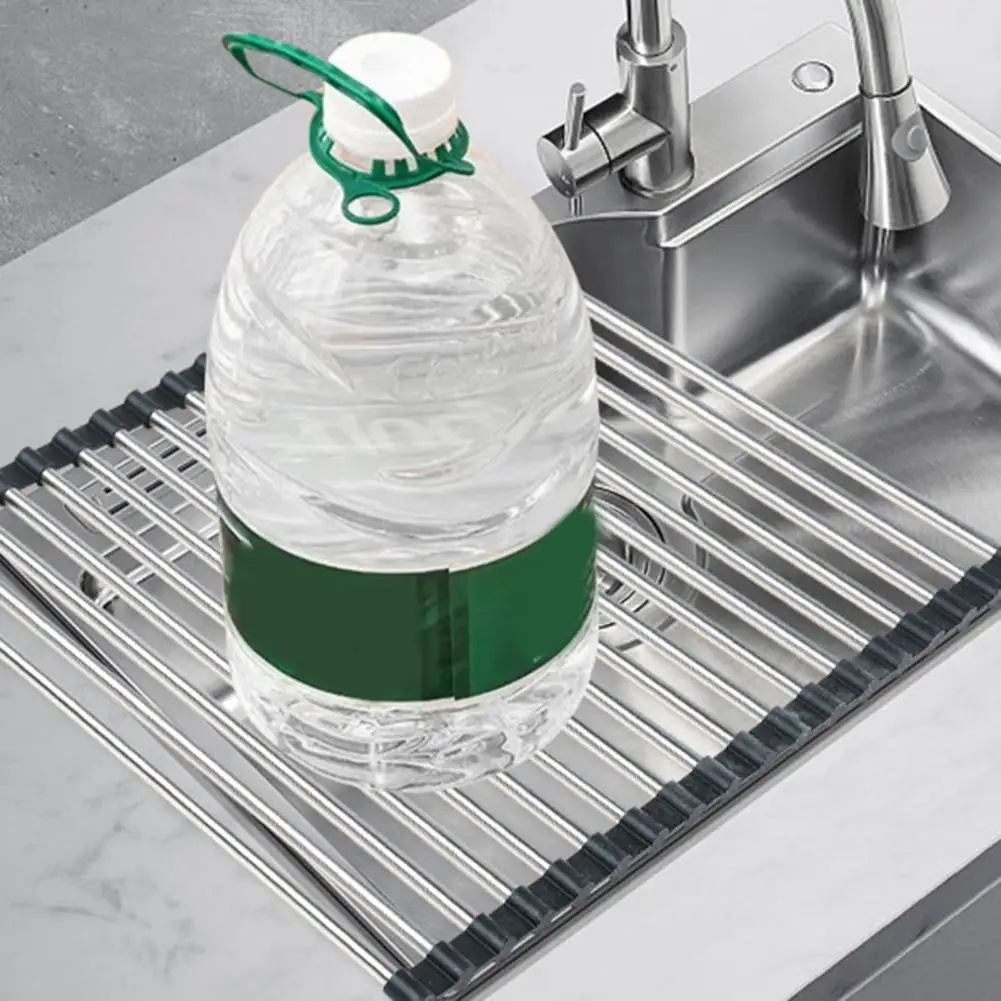 

Plate Cup Drying Rack Foldable Stainless Steel Sink Drain Rack Efficient Drying Shelf for Plates Fruits Vegetables Hollow Strip