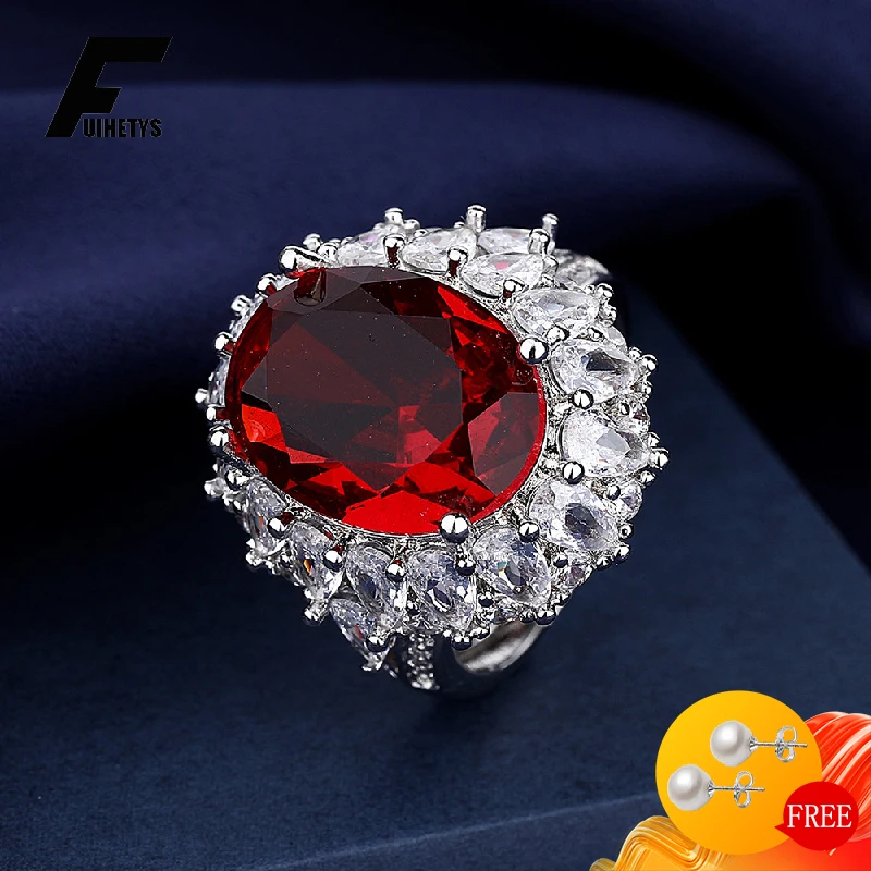 

FUIHETYS Luxury Women Rings 925 Silver Jewelry with Ruby Zircon Gemstone Accessories for Wedding Party Promise Gift Open Ring