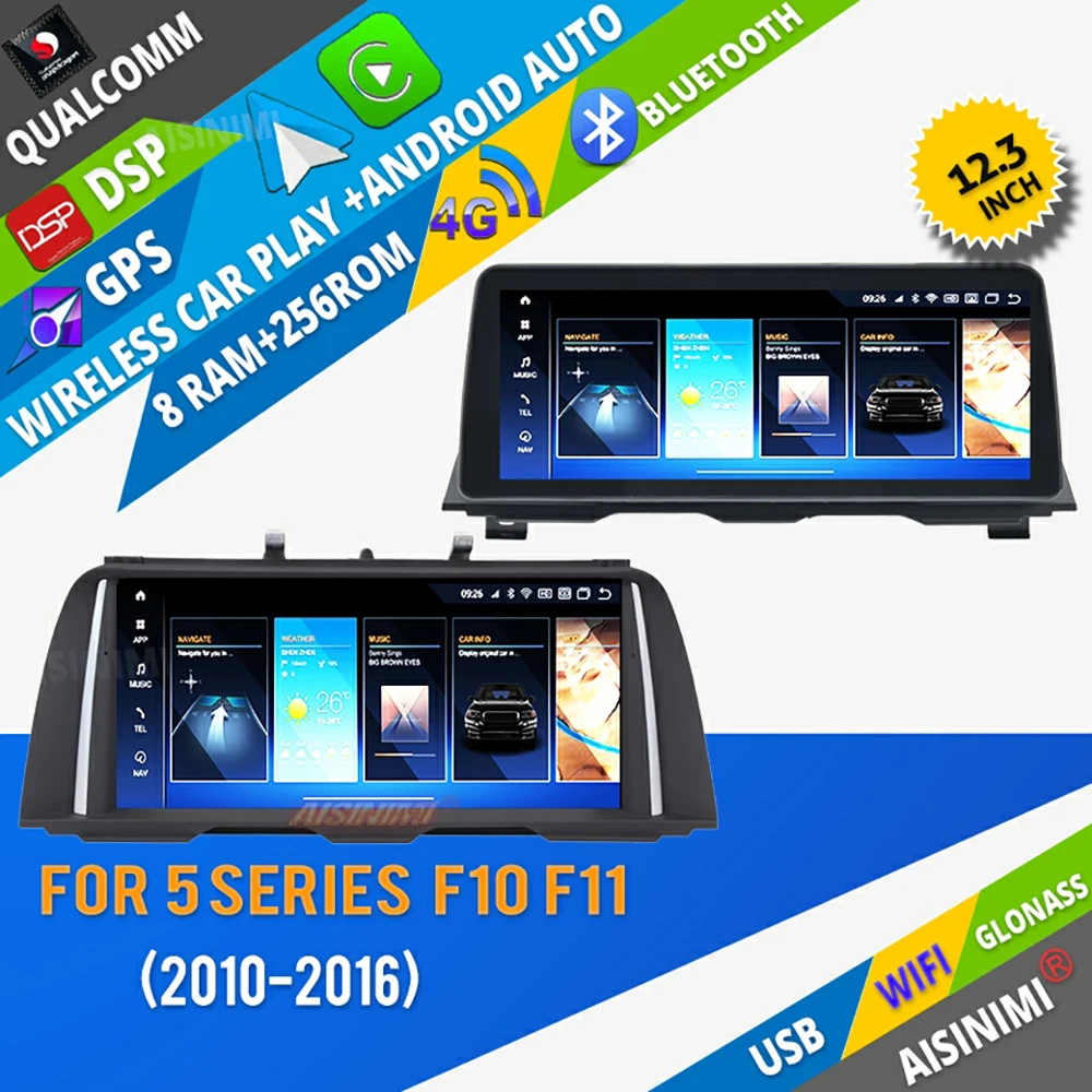 

AISINIMI 8 + 256 Qualcomm Android 13 автомобильный Dvd-проигрыватель для BMW 5 серии F10 F11(2013-2016) аудио GPS стерео