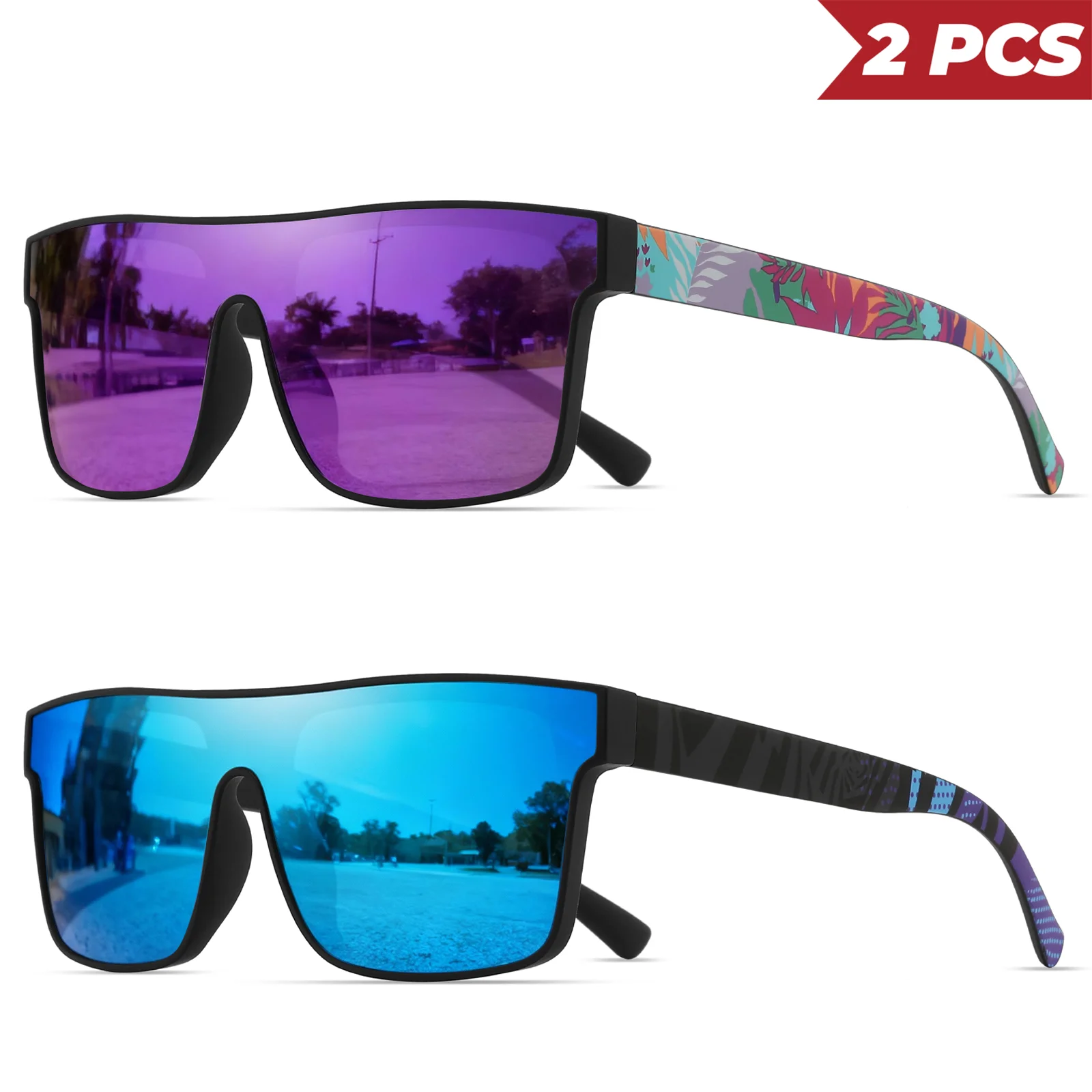2 neue modische quadratische Sonnenbrille – einteiliges UV400-Linse, Unisex für Reisen und Geschenke – Detail 6