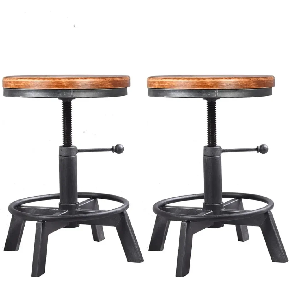 

Set of 2-Industrial Bar Stool-Counter Height Chairs- Swivel Wooden Seat- Adjustable 15.2-21" Dining Chairf-stools & Benches Wood