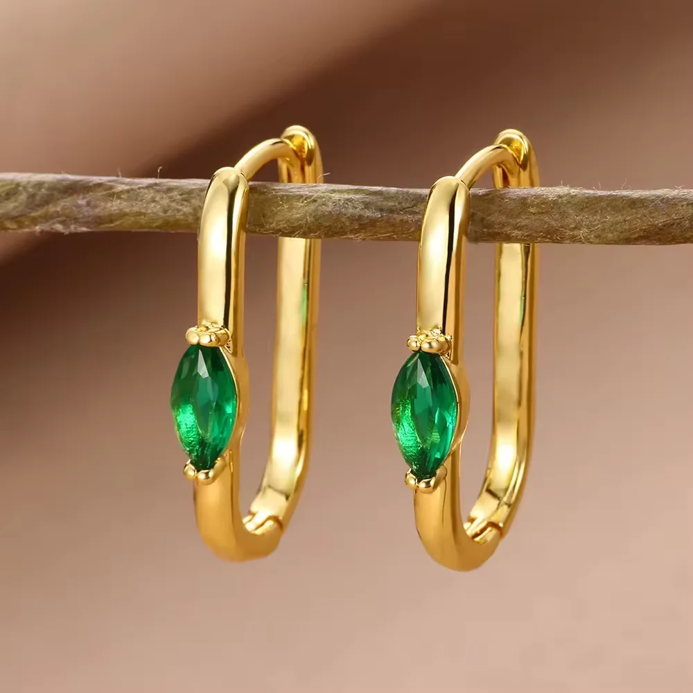 Zircon Oval Hoop Earrings Women Stainless Water