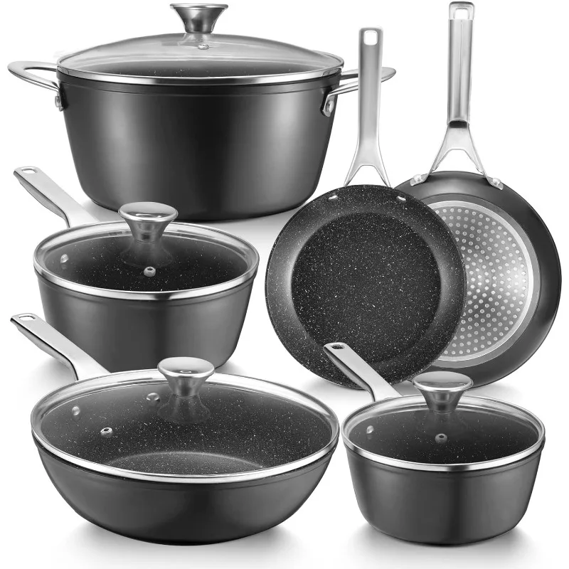 

Induction Cookware Set, Fadware Pots and Pans Set Nonstick, Dishwasher Safe Pan Sets for Cooking, Utensils Set W/Frying Pans