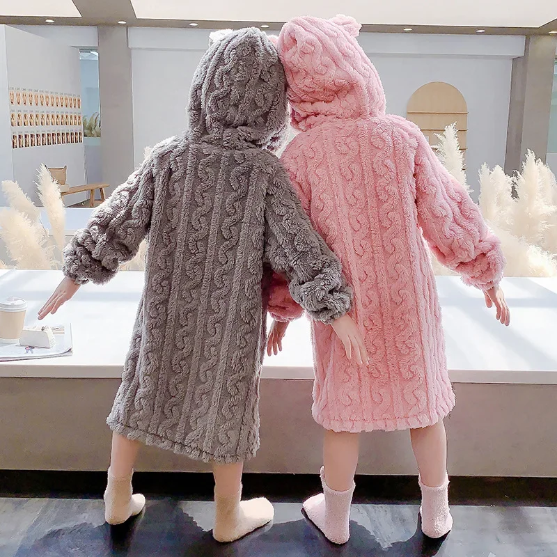 Pyjamas Girls Winter Robes Nightwear Kids Clothes Night-robe Thick Flannel Sleepwear Children Pajamas Bathrobe 6 8 10 12 Years