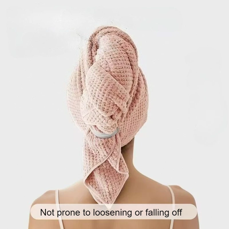 Large Hair Drying Towel Solid Color Water Absorbent Microfiber Wrap with Elastic Strap Soft Quick Drying Towel for Hair