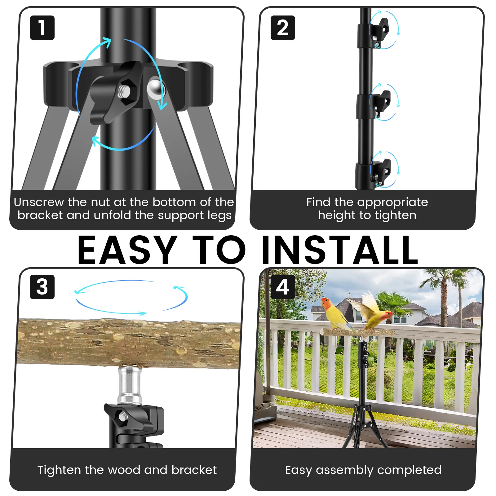 Wood Bird Training Perch Stand Height Adjustable Bird Perch Toys Indoor Outdoor Versatile Bird Parrot Play Training Station Pole