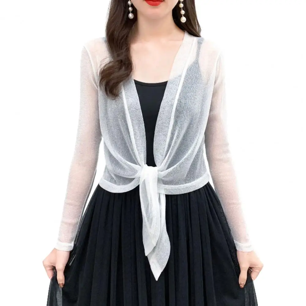 

Women Shawl Solid Color Women's shirt Sun Protection Long Sleeve See-through Thin Cardigan Shirt Dress Matching Party Shawl