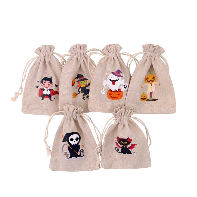 

5pcs/Lot Halloween Theme Gift Ornament Packing Jewelry Cotton Pouch Eco-Friendly Drawstring Bags for Storing Objects