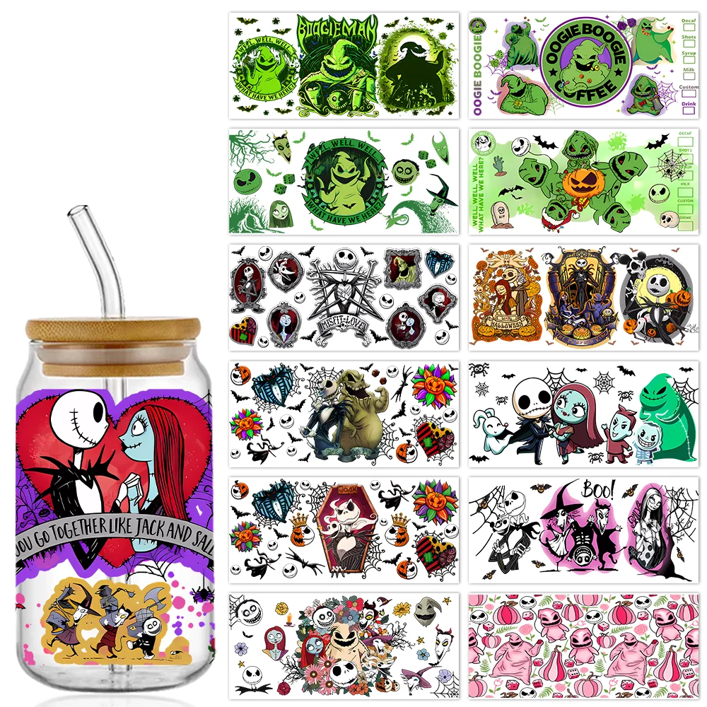 Cup Wraps Disney Nightmare Jack Sally Halloween Stickers 16oz UV DTF Cup Wrap Beer Glass Can Libbey DIY Sticker Scary Faces