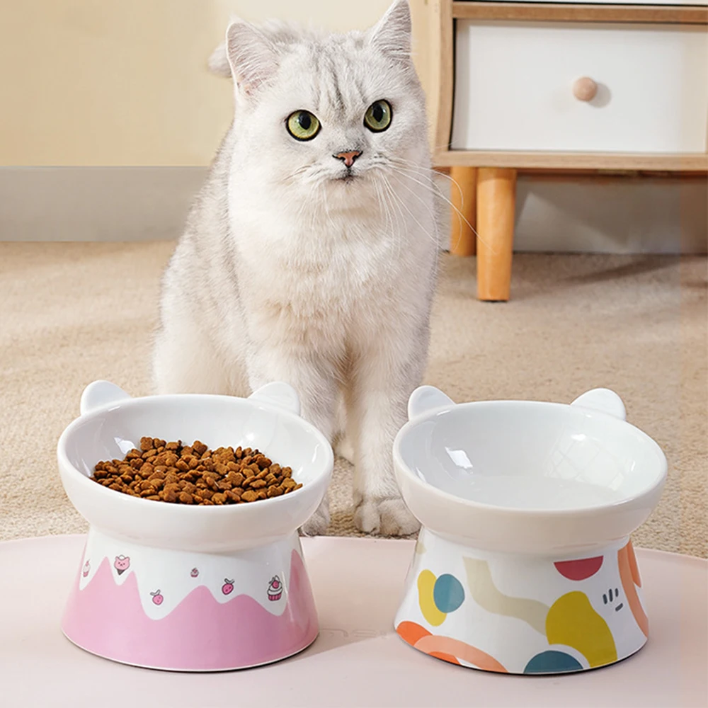 Cat Bowl Ceramic Water Bowl Cat Food Bowl Protect Cervical Spine Cat