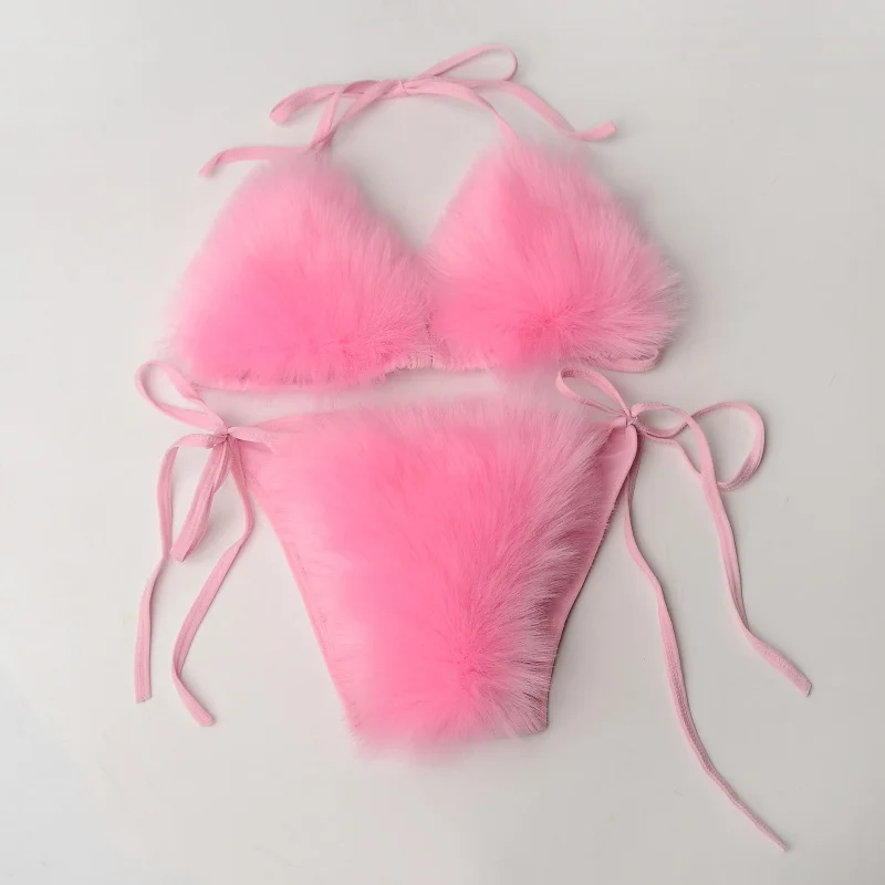 European and American new swimwear plush swimsuit sexy fashion WOMEN'S split pure color bikini
