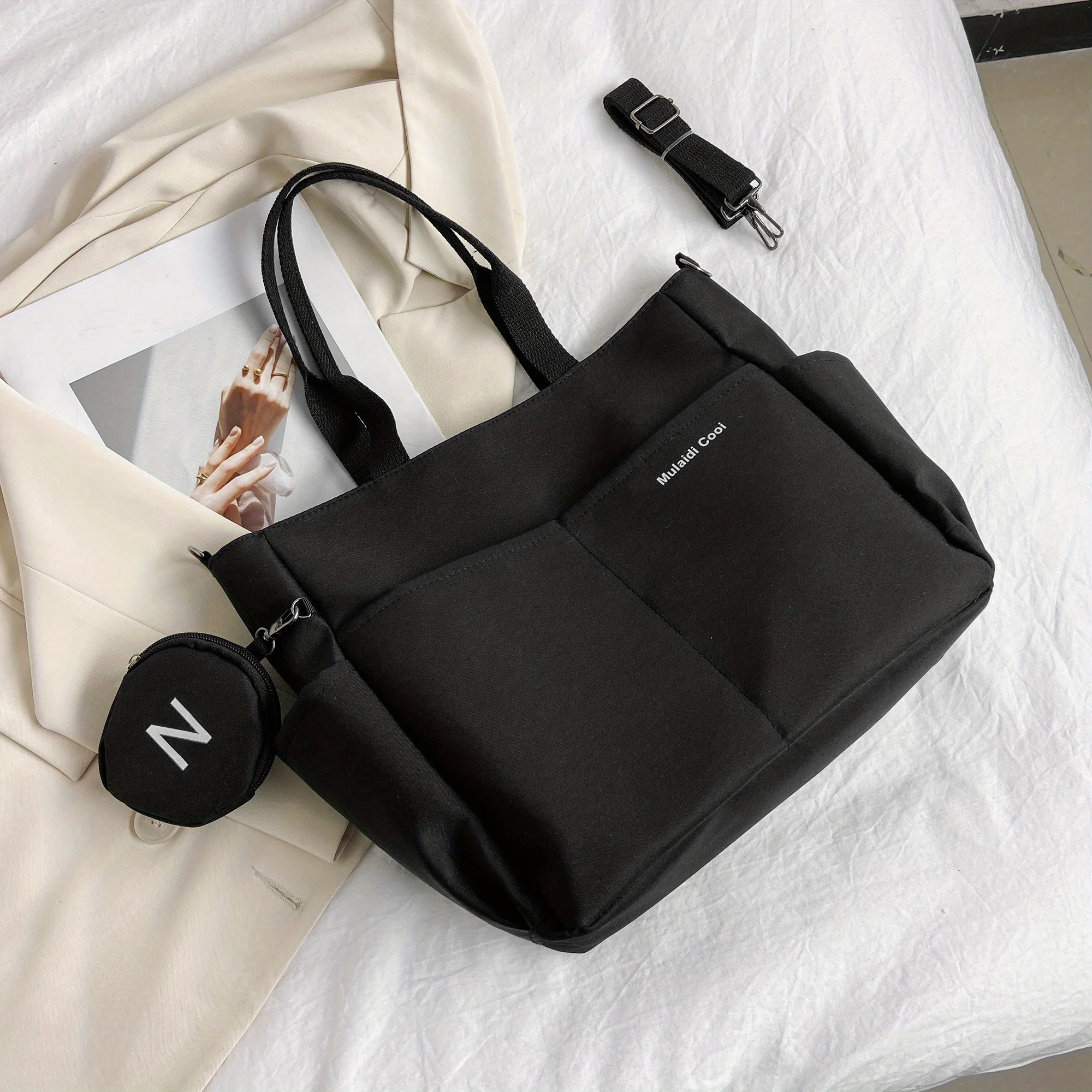 New Women's Bag, Casual Retro Tote Bag with Nylon Shoulder Strap, Large Capacity Multi-Layer Crossbody Bag and Round Coin Purse