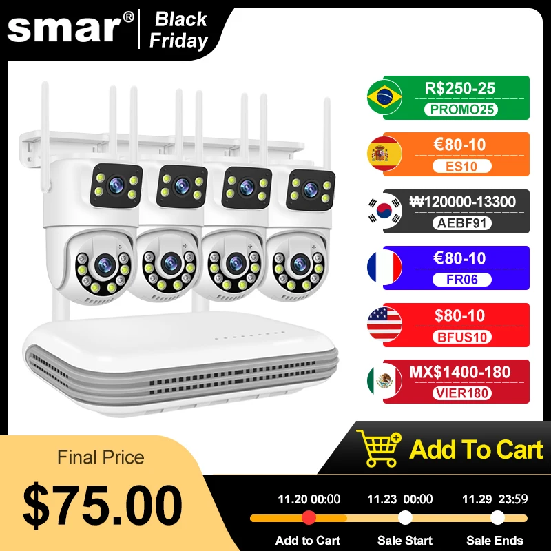 Smar 6MP Dual Lens IP Cameras Wireless CCTV system 8CH NVR Two Way Audio Outdoor PTZ WIFI Security Camera Video Surveillance Kit