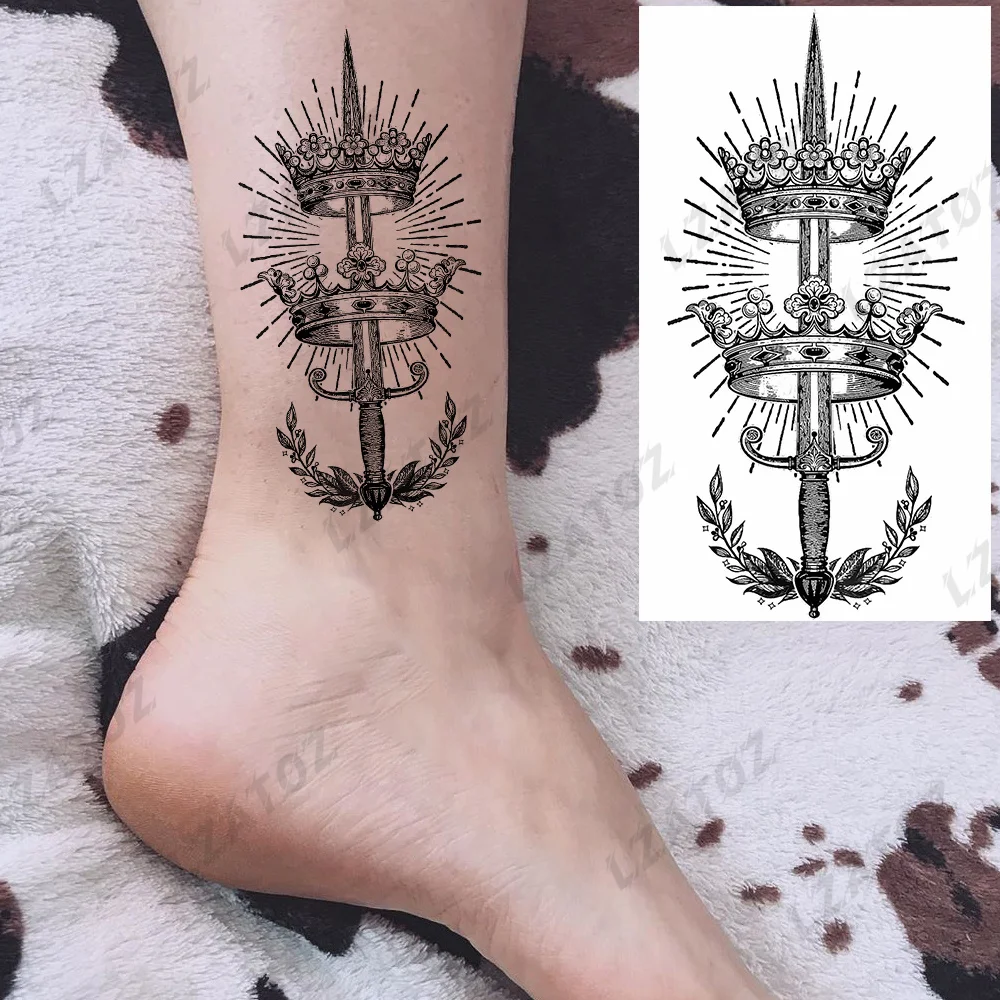 

Уникальные временные татуировки с короной и мечом для женщин, взрослые тотемные шипы, бабочки, змеи, наклейки для имитации татуировок, моющиеся татуировки для ног