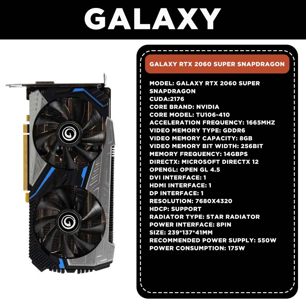 GALAXY NEW RTX2060 S Pro 8G Graphic Card RTX 2060 GDDR6 192 Bit 12NM Video Cards GPU DeskTop CPU Motherboard placa de video