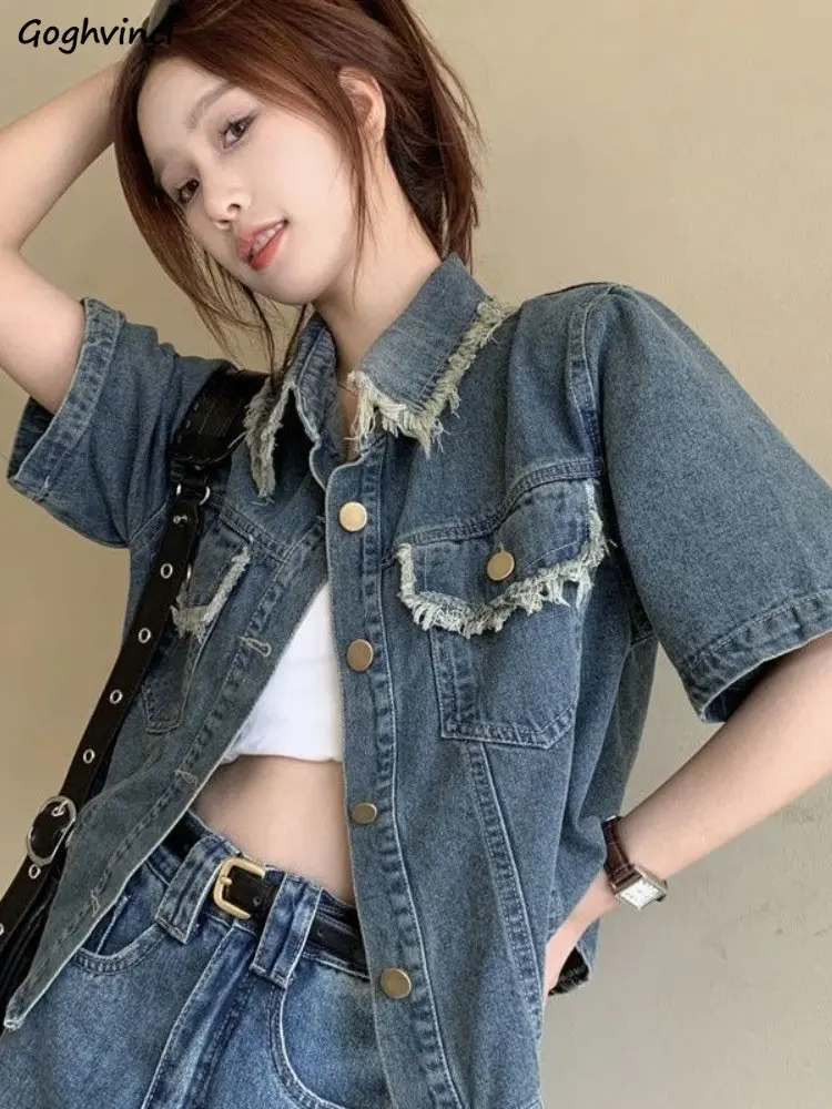 

Denim Jackets Women Loose Vintage Ripped Summer Cool Streetwear Casual Korean Style All-match Fashion Students Simple Aesthetic