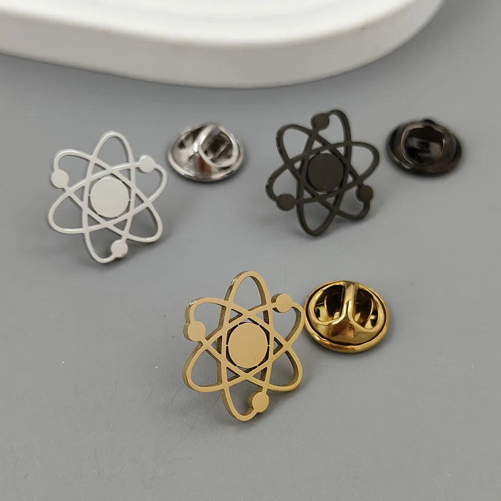 18K gold-plated stainless steel brooch atomic structure design fashion lapel pin gift friends