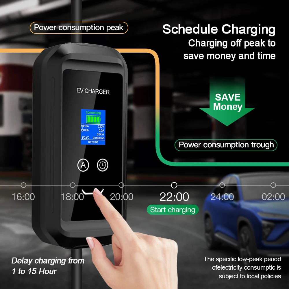 Chiefleed Adjustable EV Charger GBT Standard 16A3.6kw 32A 7.2kw With Schuko CEE Blue Power Plug 5m Long 220V Display Screen IP66