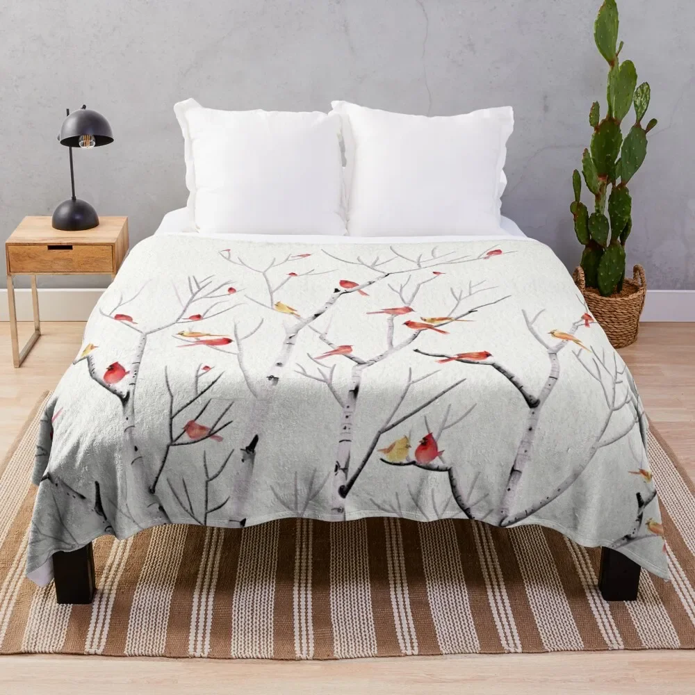 

Birch Tree and Cardinal 2 Throw Blanket Furry Blankets Blanket For Decorative Sofa