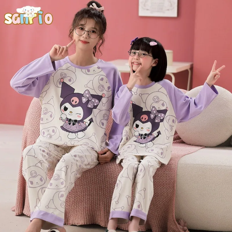 

Kawaii Sanrio Kuromi детские пижамы с длинным рукавом Cinnamoroll My Melody хлопковые удобные пижамы для девочек комплект домашней одежды для родителей и детей