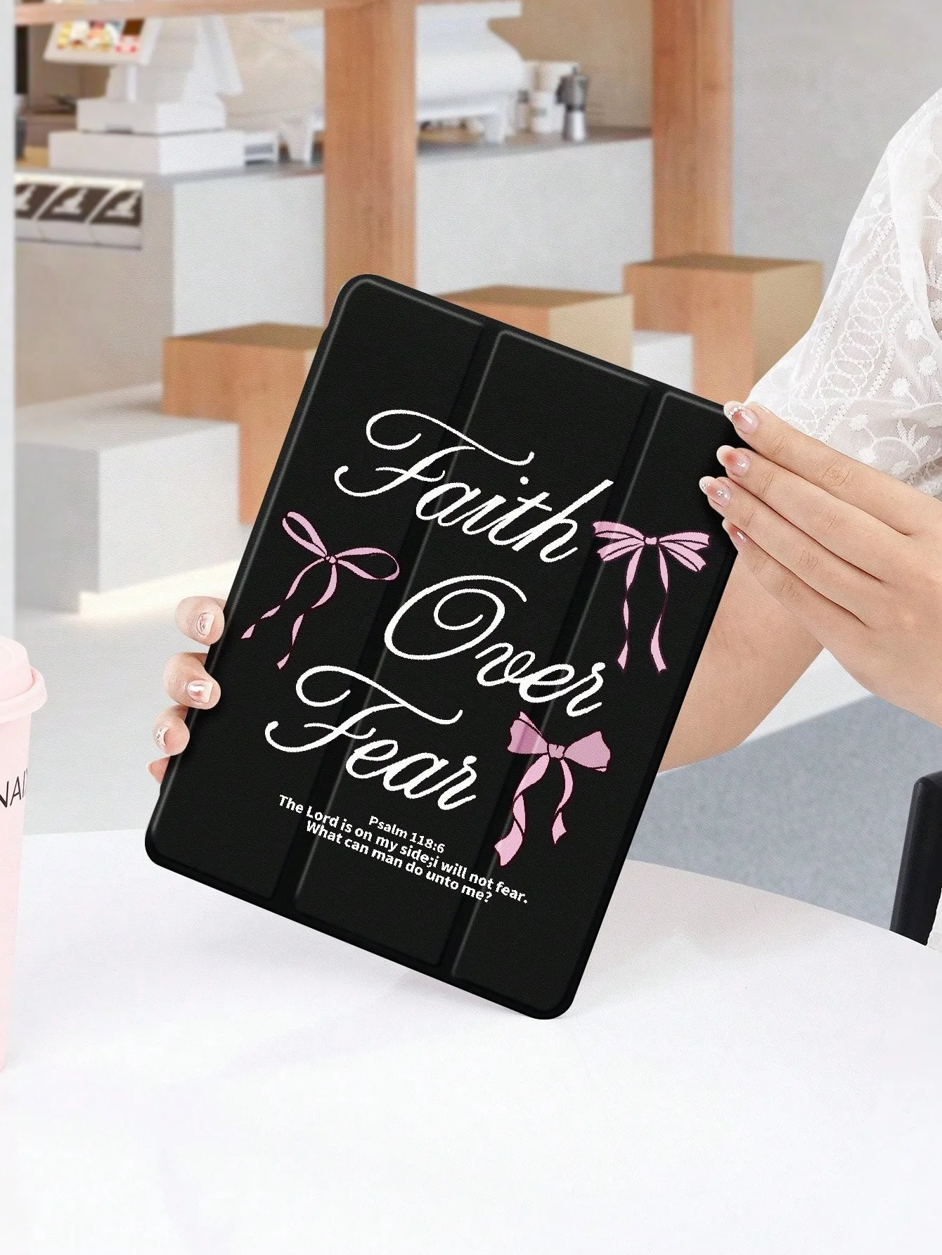 Faith Over Fear Pink Bow Tablet Case