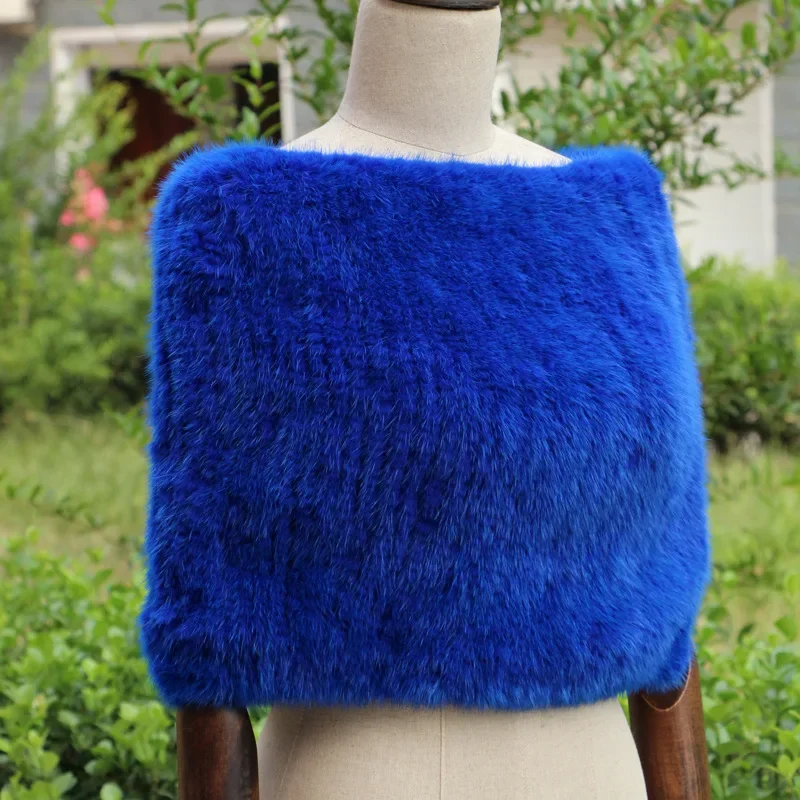 Mink Fur Grass Woven Scarf Women's Thickened Dense Knitted Neck Pullover Head Shawl