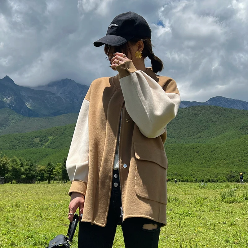 

Women's Wool Coat Short 2022 Autumn Winter Thickened Double-Sided Woolen Stand Collar Slim Fit Loose Korean Style Fashion Casual