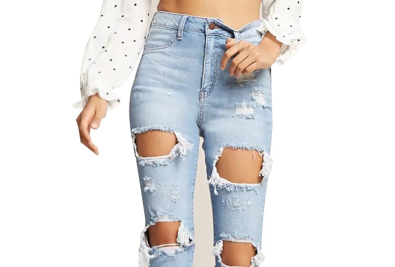 2022 Summer New Ripped Sexy Hollow Skinny Denim Trousers Ladies Jeans Women's Clothing