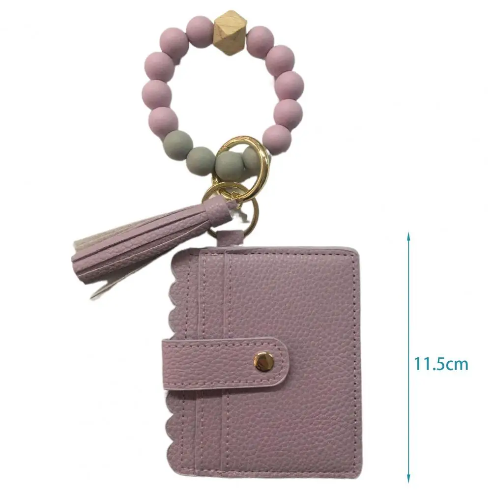 Wallet Keychain Wristlet for Women Faux Leather Tassels Multi-slots Card Holder Snap Slim RFID Credit Card Holder Purse images - 6