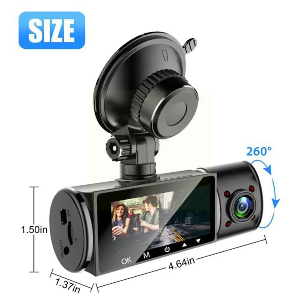 Dual Camera Car Dash Cam Dvr Registrator Full 1080p Video Recorder Front And Inside Cabin For Uber Taxi Drive T2d9 | Автомобили и