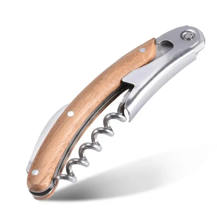 

100Pcs/Lot Multifunction Wine Opener Professional Bottle Opener with Knife Portable Wooden Handle Screw Corkscrew SN4007