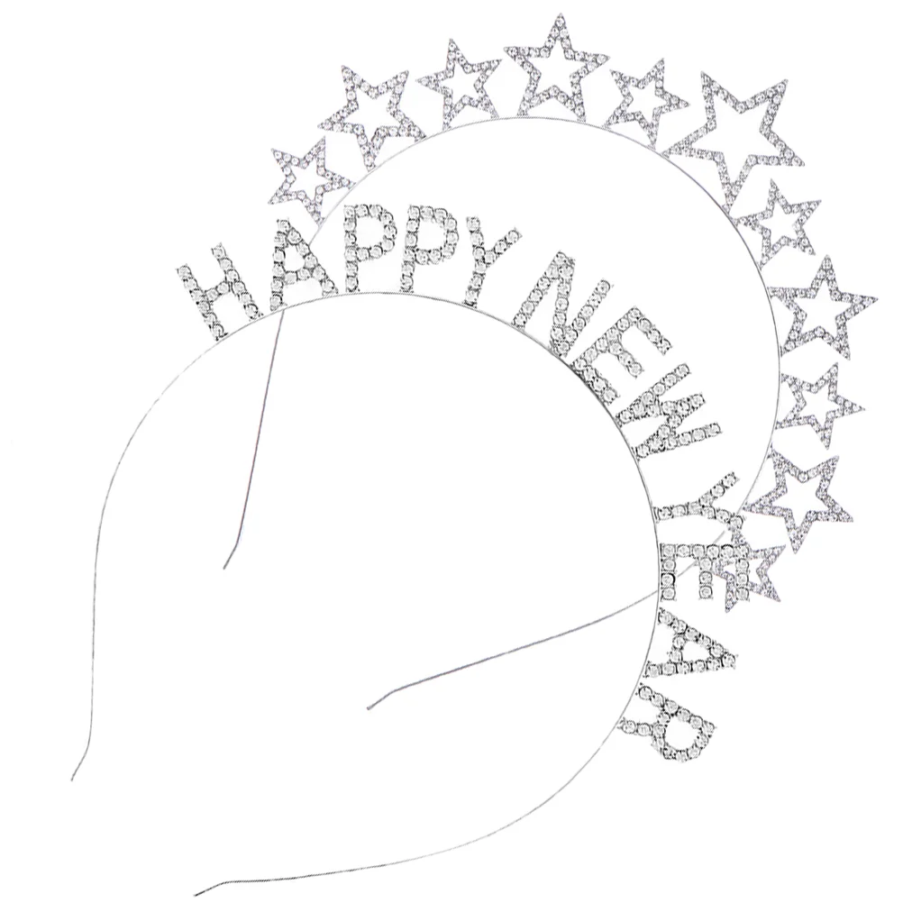 

Happy New Year Headband Rhinestone Star Sliver Crystal Girls Holiday Birthday Wedding Party