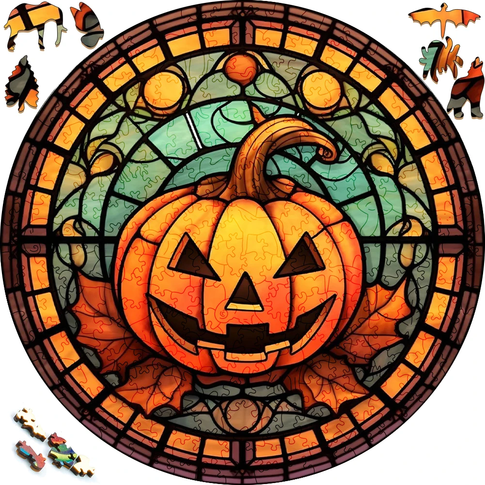 Halloween Wooden Puzzle Funny Painted PumpkinToy Animal Wood Puzzles Smart Games Round Shaped Jigsaw Puzzle Best Gift For Adults laidojin 20pairs capacity cufflinks box luxury jewelry ring gift boxes high quality painted wooden box case 240 180 55mm