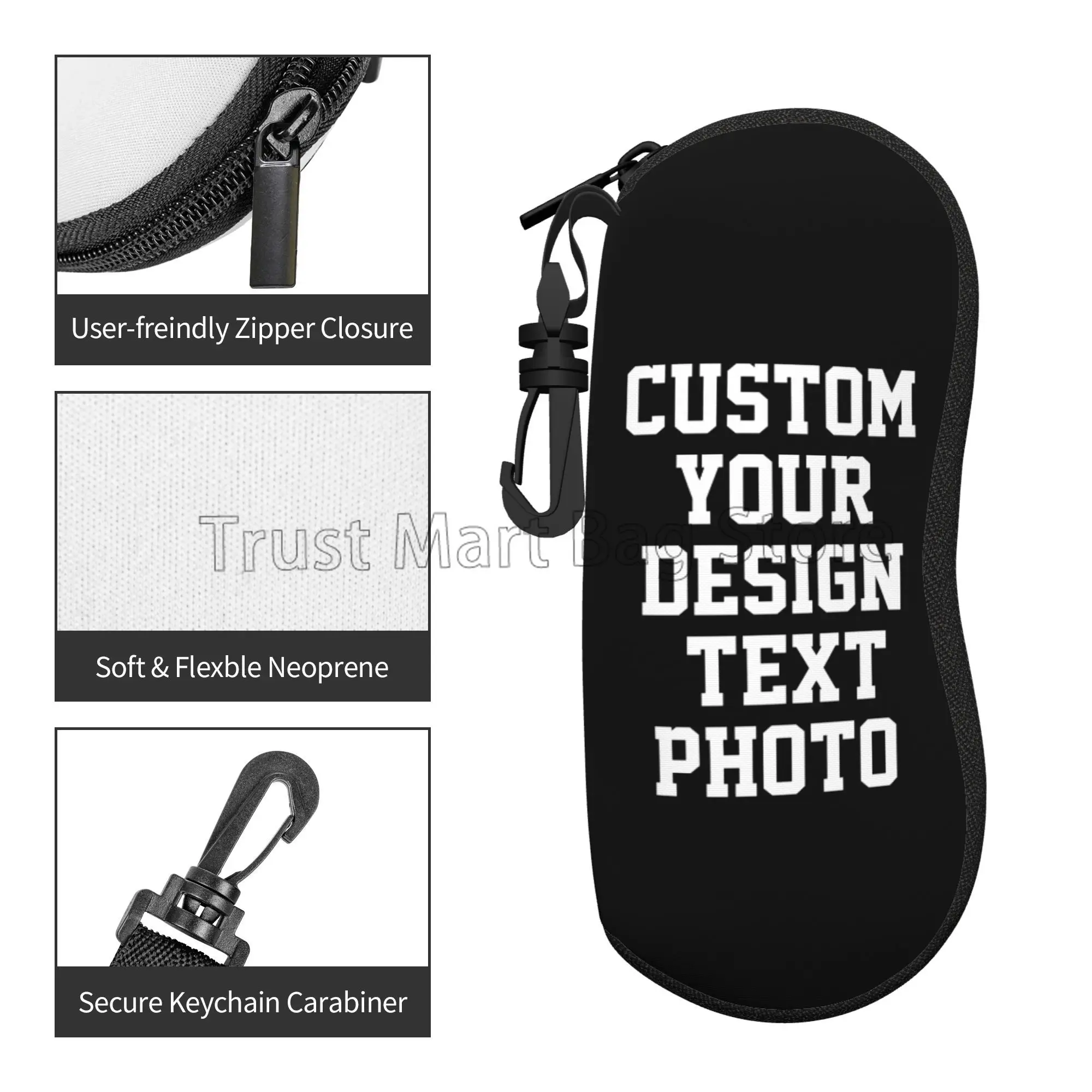 Eyeglasses Case Add Your Image Text Personalized Ultra Light Portable Sunglasses Case with Clip Gift for Women Men