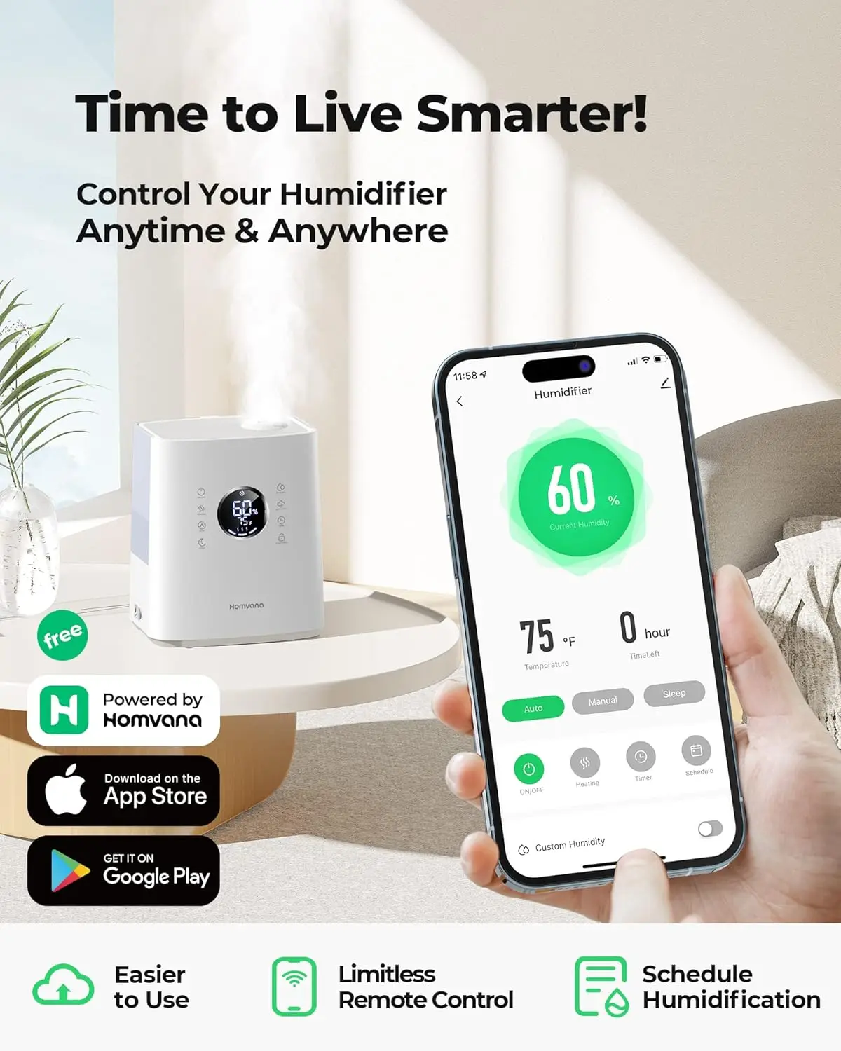 Smart Humidifier for Bedroom Large Room, 6.5 L Warm & Cool Mist Humidifiers with App&Voice Control, Exclusive Distilled 2