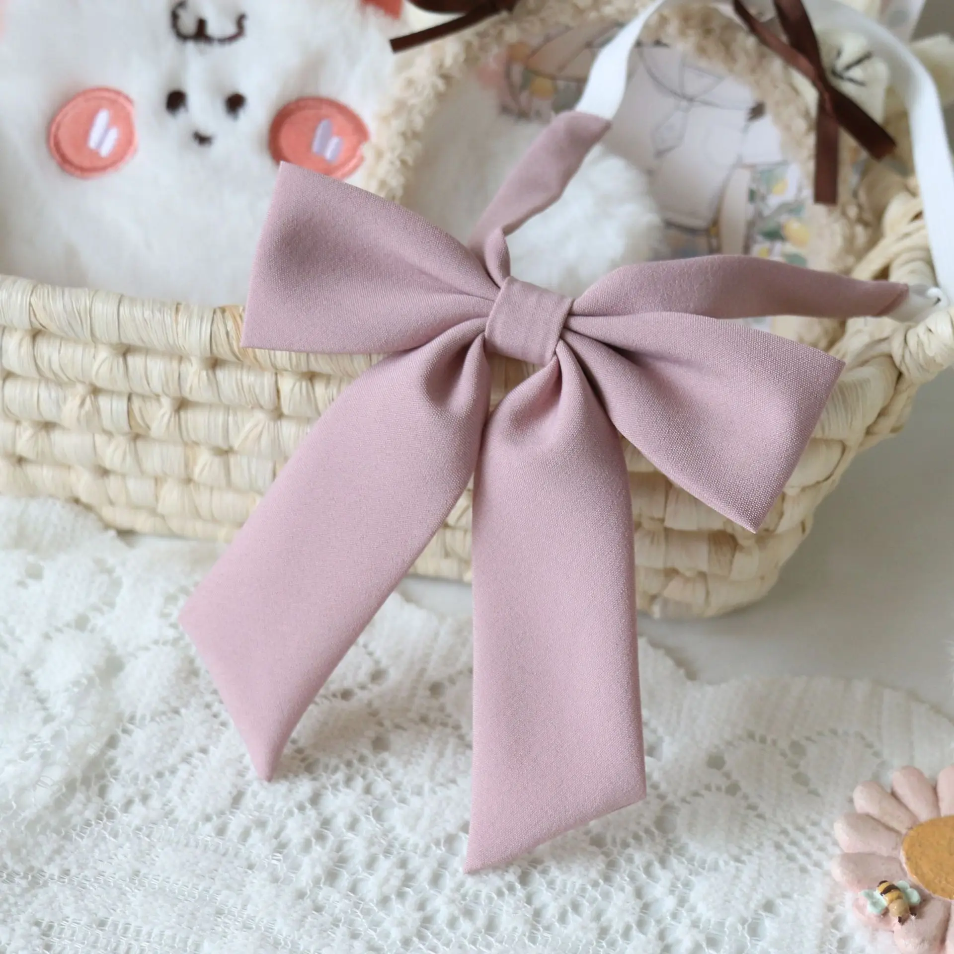 Cute pink big bow tie soft giant feather root soft girl bow female bevel package material