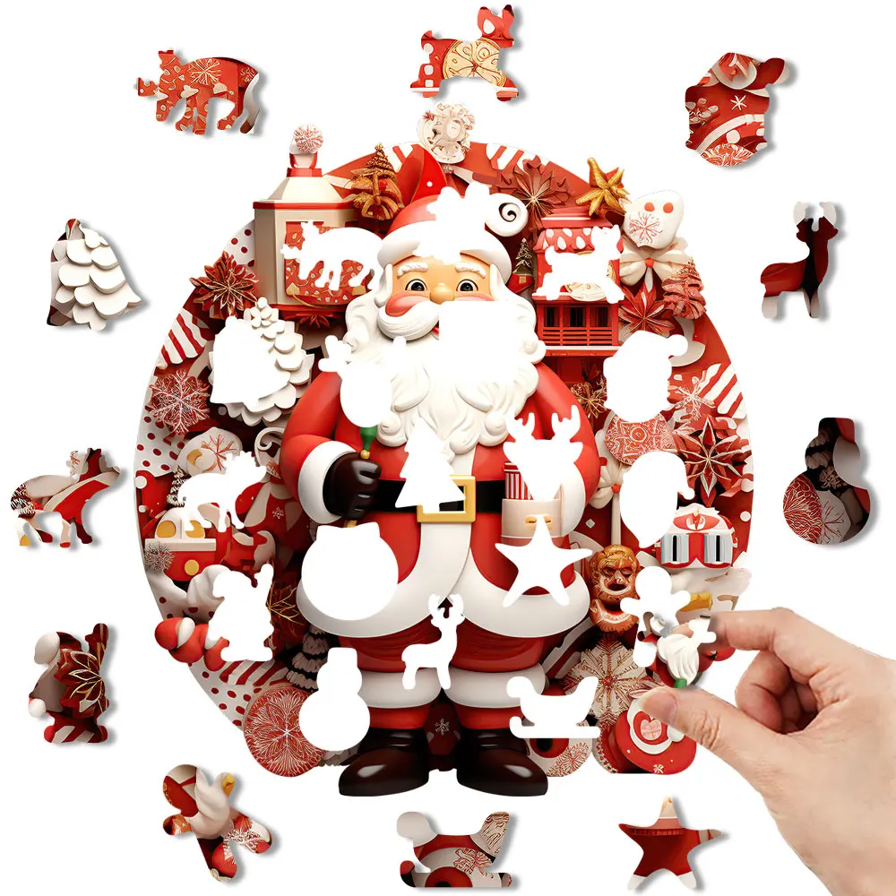 Santa Claus Model Wooden Puzzle A3 A4 A5 3D Decoration Holiday Gift Family Interactive Decompress