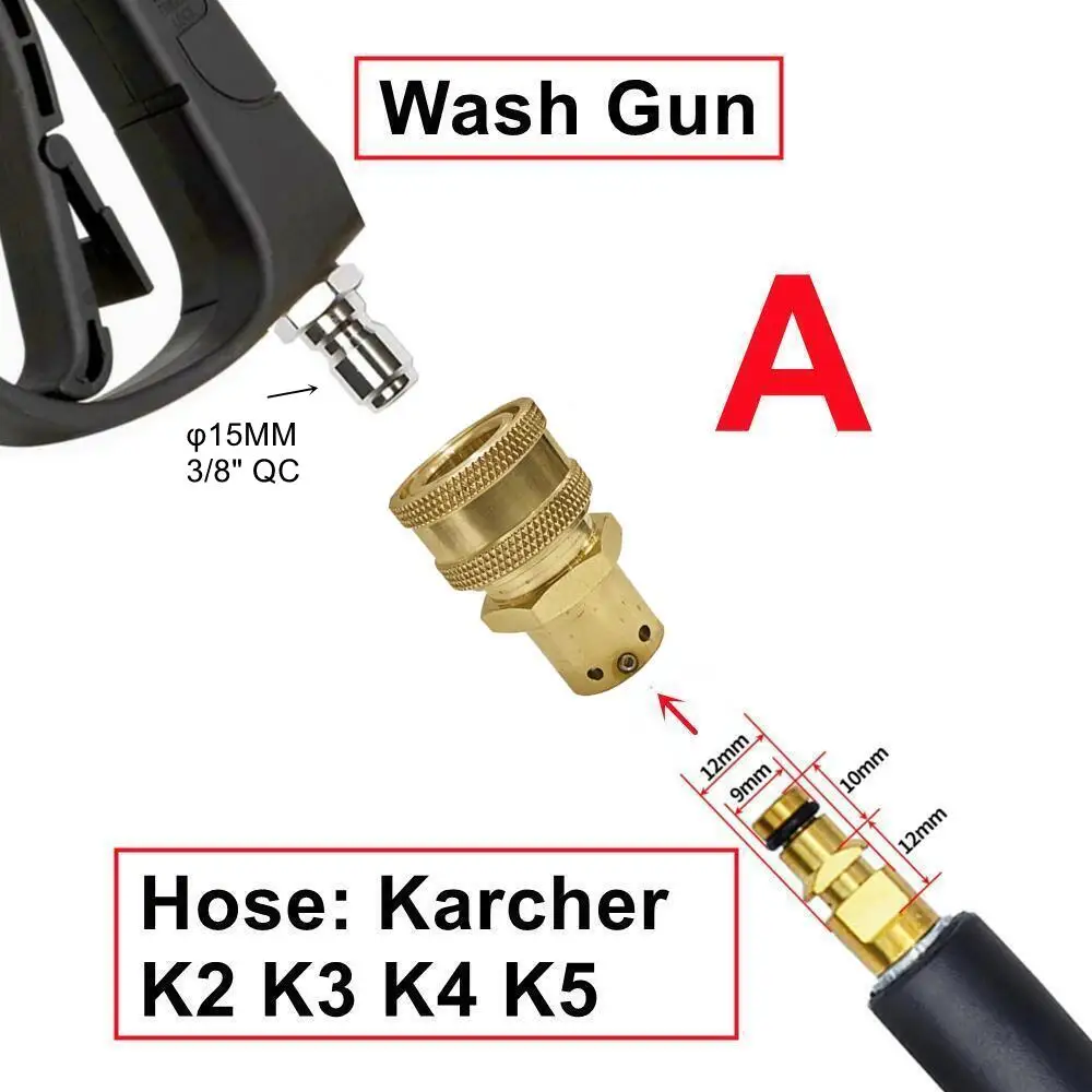 Car Wash Gun Adaptor For Karcher LAVOR NILFISK STIHL BOSCH High Pressure Wash Hose To Wash Gun 3/8" Quick Connect 4