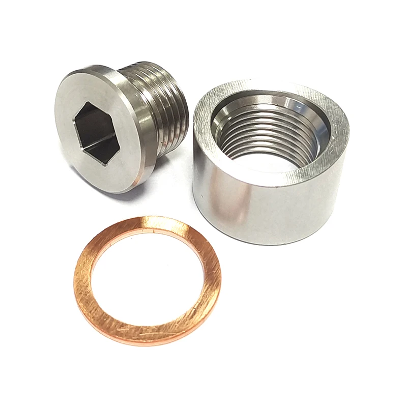 O2 Sensor Bung Stainless Steel Oxygen Mounting Bungs Plugs Adapter M18 x 1.5 Thread Notched Style Exhaust Weld in Bung