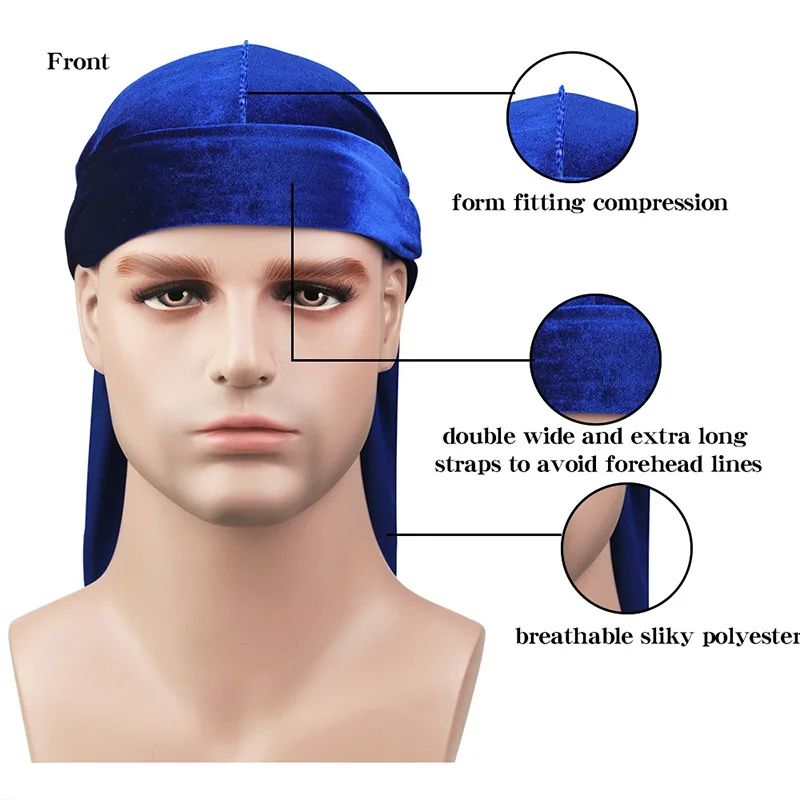 Men's Fashion Turbans Velvet Long Tail Braided Pirate Hat Casual Sports Outdoor Personalized Comfortable Elastic Headband sports headbands