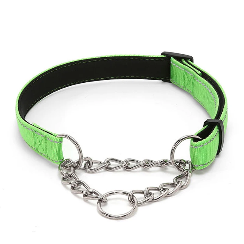 CAWAYI KENNEL Reflective Dog Slip Collar Adjustable Dog Collar Stainless Steel Chain Slip Collar Nylon for Cats Dogs Necklace 