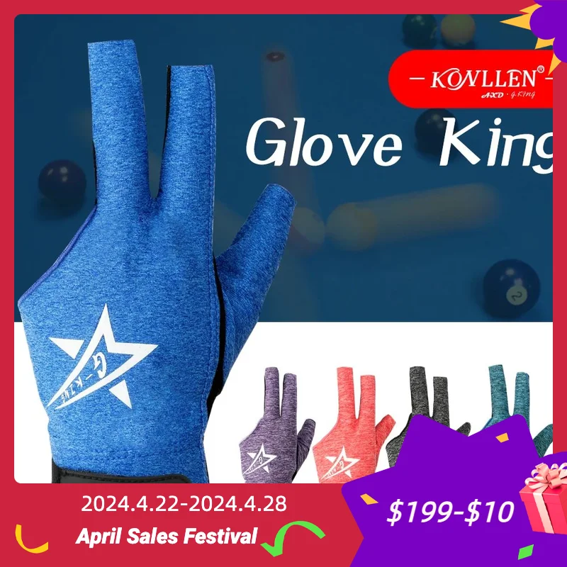 KONLLEN Billiard Gloves Professional 1pcs Non-slip Gloves For Left/Right Hand 3 Fingers Pink/Blue/Green/Grey/Purple Accessories right left hand drawing gloves two fingers anti fouling gloves 1pcs artists painting mitten one finger single layer 3 sizes new