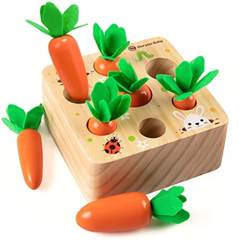 

Montessori Toys Baby Pull Carrot Set Wooden Toy Shape Matching Puzzle Kids Cognition Wood Game Educational Toys For Children