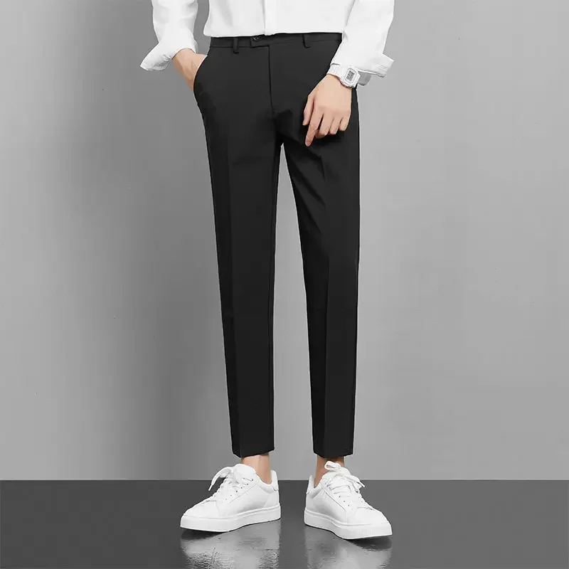 thumbnail image 1 of Pantalones grises para hombre, trajes de trabajo fluidos drapeados para hombre, pantalones de tela de oficina, elegantes, coreanos, reseñas, muchas prendas de diseñador, formales, 1 of 4