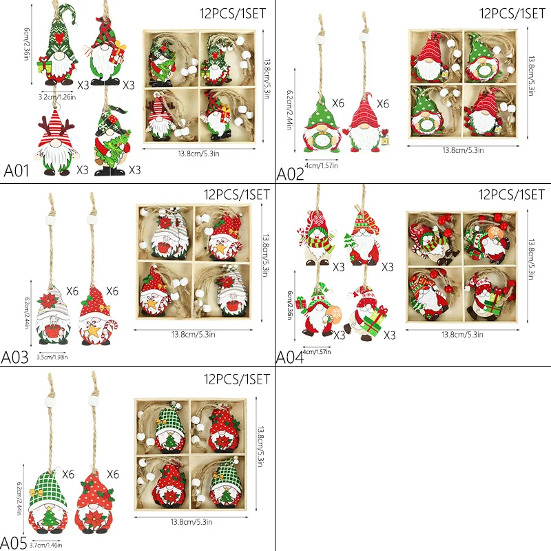 12pcs Christmas Gnome Wooden Pendant Xmas Tree Hanging Ornaments 2025 Navidad Party Decoration for Home 2026 New Year Kids Gift
