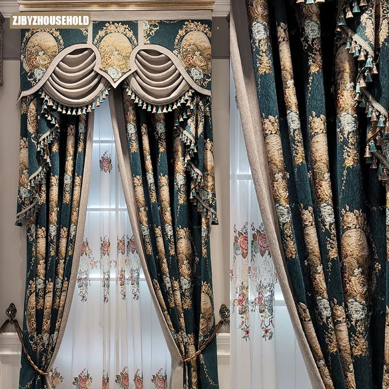 

European Luxury Atmosphere Chenille Jacquard Curtains for Living Dining Room Bedroom Finished American Blackout Thickened