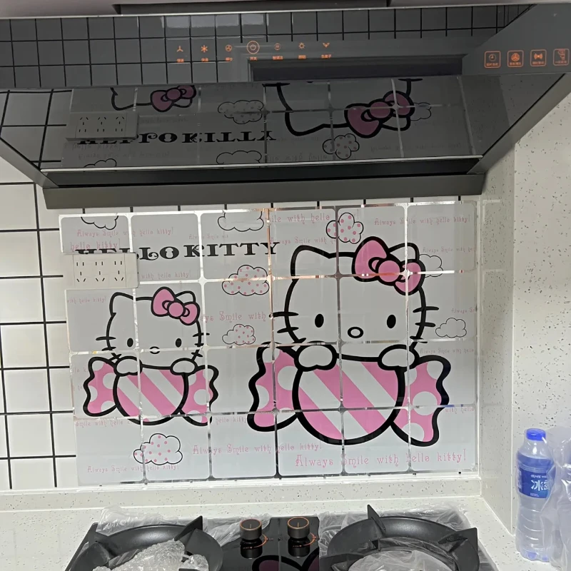 

Hello Kitty Kitchen Waterproof Oil-proof Stickers Wall Tile Stove Cartoon Glue-free Electrostatic Self-adhesive Film