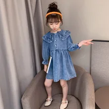 

Spring Autumn 2022 Fashion dress for Girls Denim double collar A-line dress children clothing girls dress 4 5 6 7 8 9 10 11 12Y