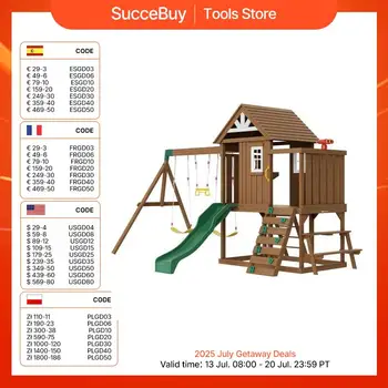 VEVOR Altalena in Legno, Set da Gioco Cortile Altalene Scivolo Set di Gioco Casetta Superiore Carico max. 150kg con Giocattoli da Cucina, Scala a Pioli Piatta, Parete di Roccia, Tavolo da Picnic 1